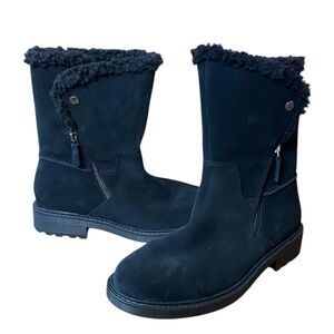 Clarks Black Suede Shearling Winter Boots